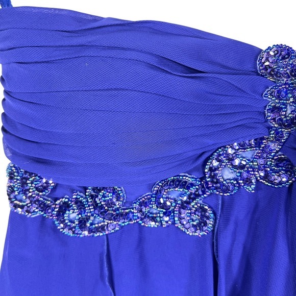 Y2K Babydoll Fairy Prom Dress 3/4 Blue Purple Beaded One Shoulder Asymmetric Hem - Picture 11 of 16